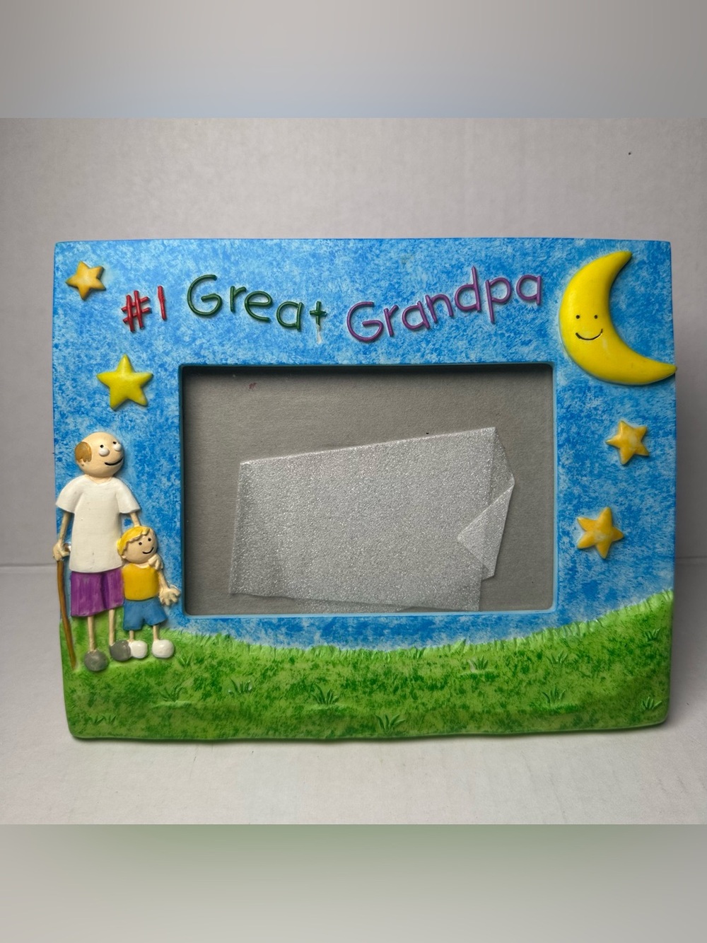 Vintage #1 Great Grandpa Ceramic Picture Frame 7.25x6 1/8-Skribbles 3D Kidcore